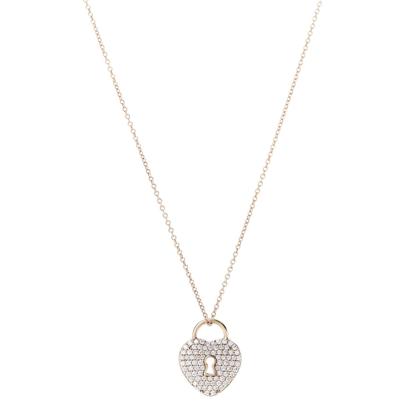 18K Yellow Gold Diamond Heart Lock Pendant Necklace