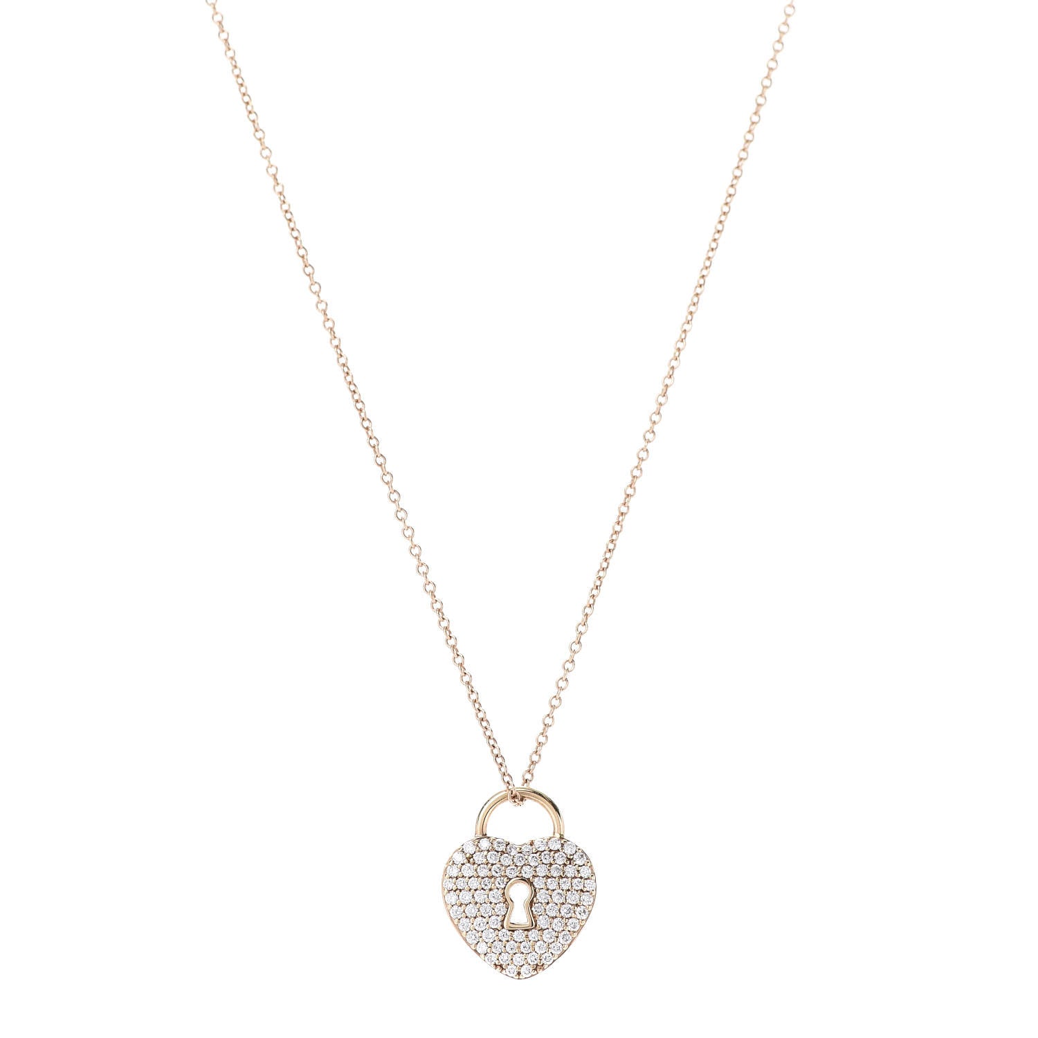 Tiffany 18K Yellow Gold Diamond Heart Lock Pendant Necklace 1 of 7