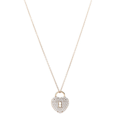 Tiffany 18K Yellow Gold Diamond Heart Lock Pendant Necklace 1 of 7