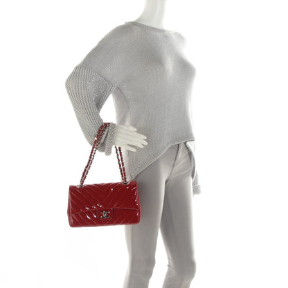 Chanel Patent Chevron Medium Single Flap Red 2 of 9