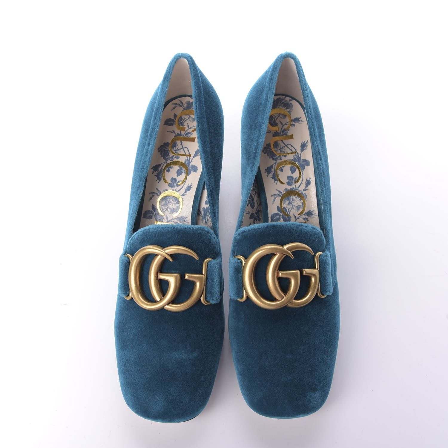 Gucci Softy Velvet GG Victoire 55mm Loafer Pumps 37.5 Pavone 5 of 10