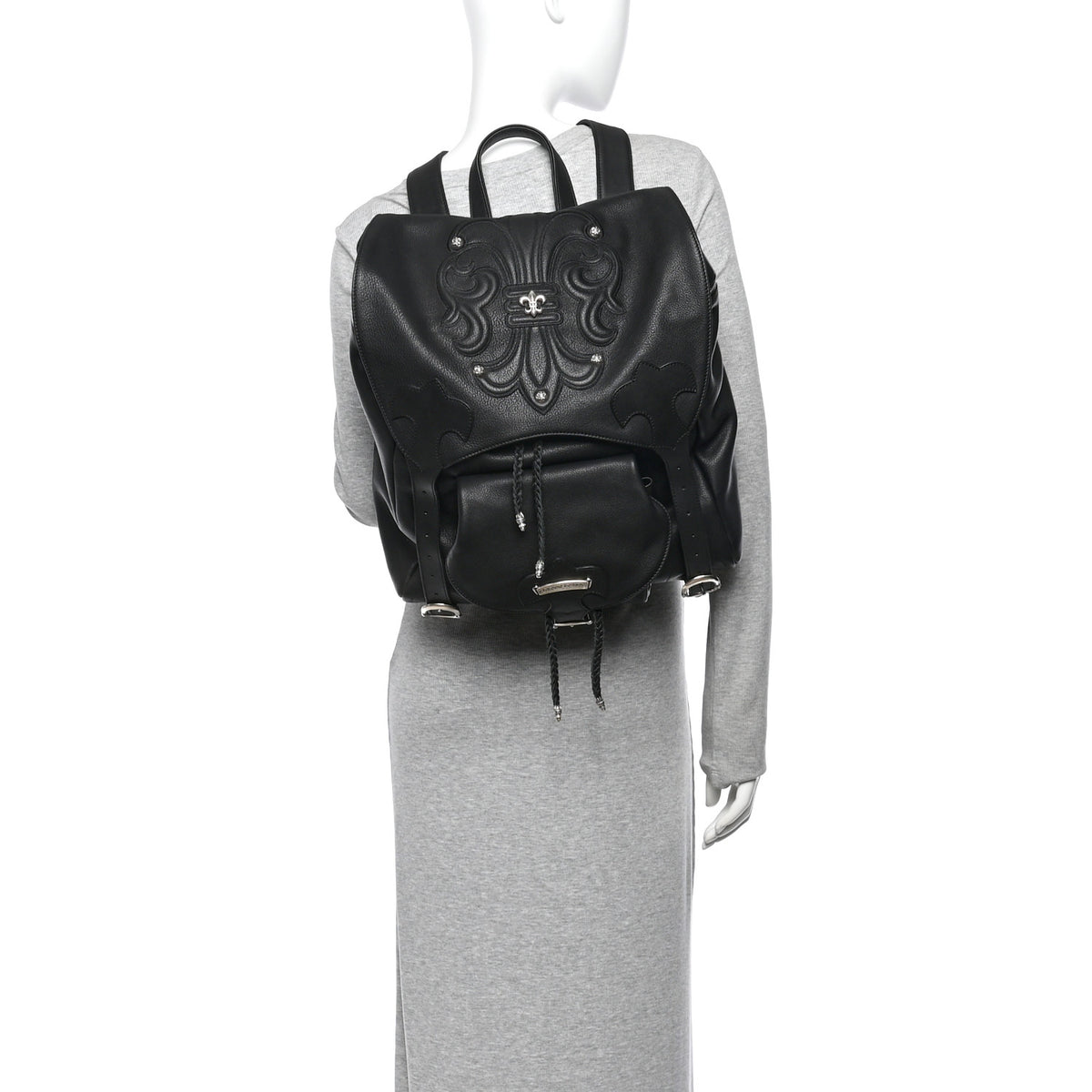 Calfskin Cross Patch Feurknee Backpack  Black