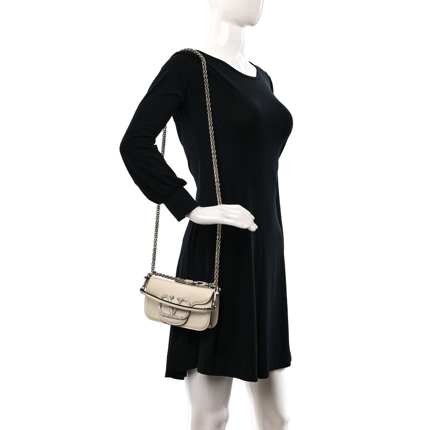 Calfskin Crystal Vlogo Small Loco Shoulder Bag Light Ivory