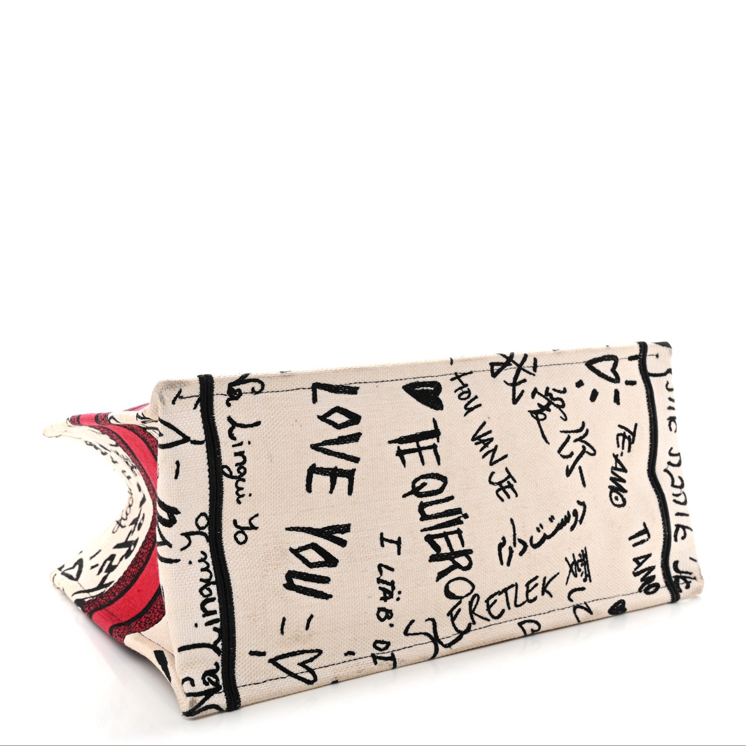 Christian Dior Canvas Embroidered Medium Dioramour Graffiti Book Tote Latte Multicolor 4 of 13