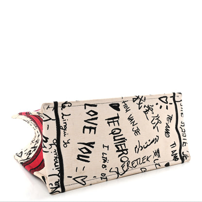 Christian Dior Canvas Embroidered Medium Dioramour Graffiti Book Tote Latte Multicolor 4 of 13