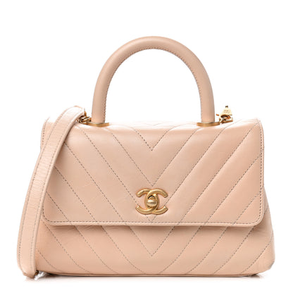 Chanel Calfskin Chevron Quilted Mini Coco Handle Flap Beige 1 of 9