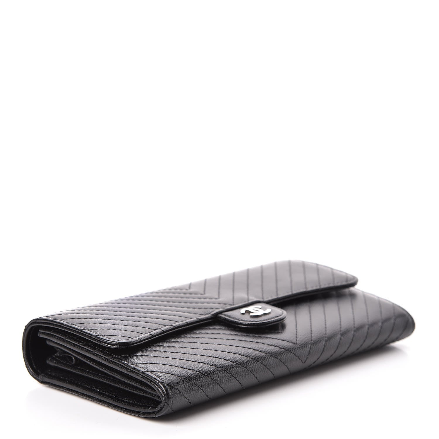 Chanel Caviar Chevron Quilted Large Flap Wallet Black 4 of 10