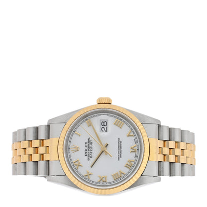 Rolex Stainless Steel 18K Yellow Gold 36mm Oyster Perpetual Datejust Watch White Roman 16233 2 of 4