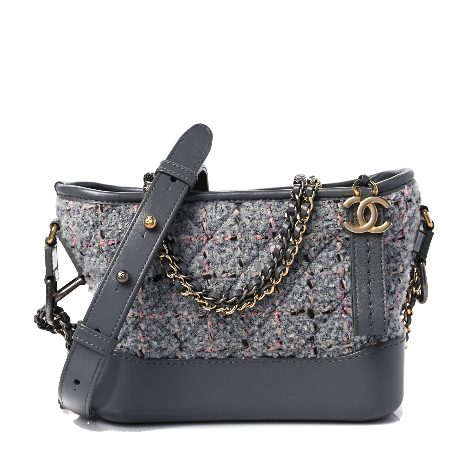 Tweed Calfskin Quilted Small Gabrielle Hobo Grey