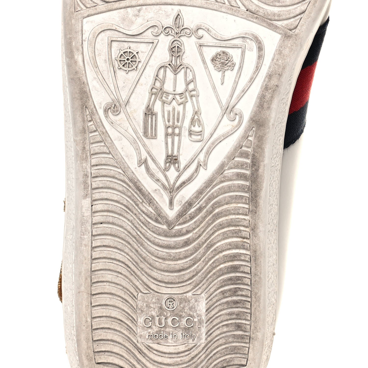 Gucci Calfskin Nappa Web LOVED Embroidered Womens Ace Sneakers 37.5 White Red Flame Notte 6 of 9