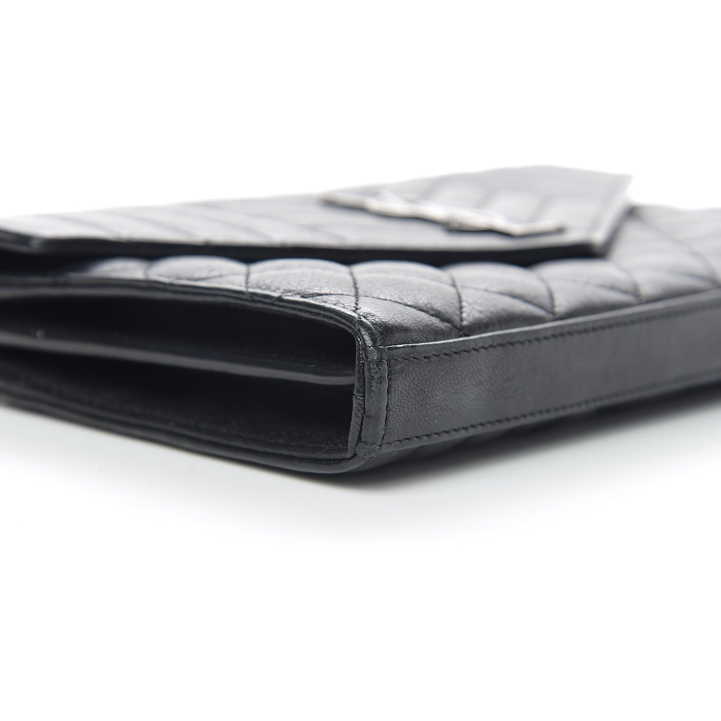 Sheepskin Tri-Quilt Monogram Envelope Chain Wallet Black