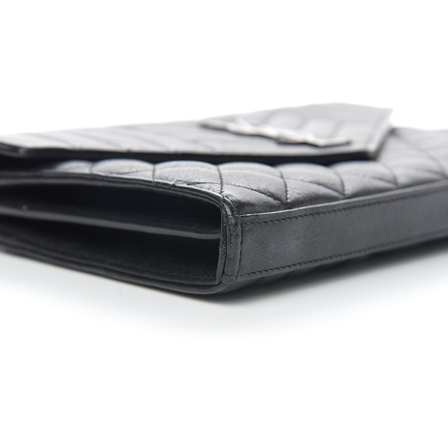 Saint Laurent Sheepskin Tri-Quilt Monogram Envelope Chain Wallet Black 8 of 10