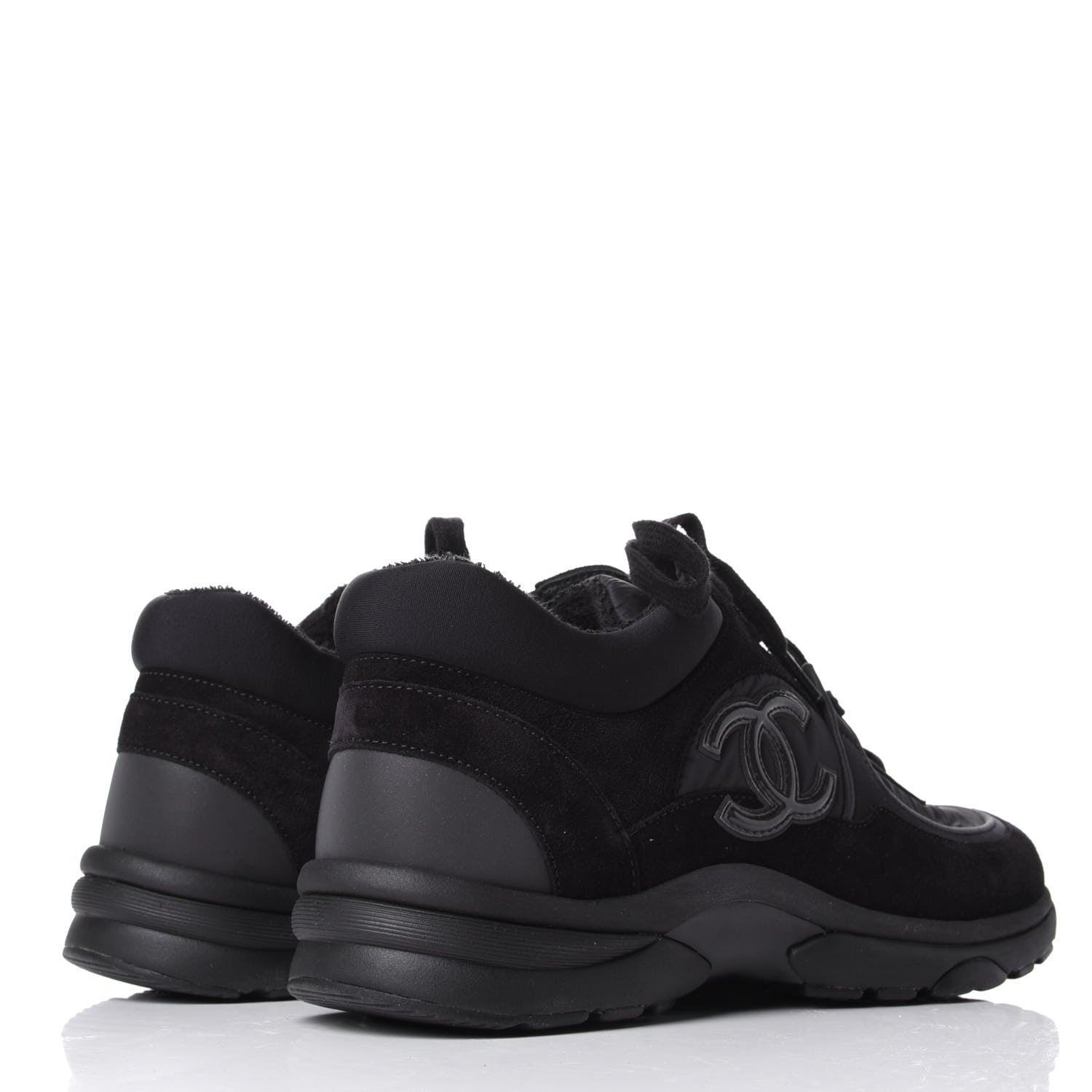 Chanel Nylon Calfskin Suede Calfskin CC Sneakers 38 Black 4 of 11