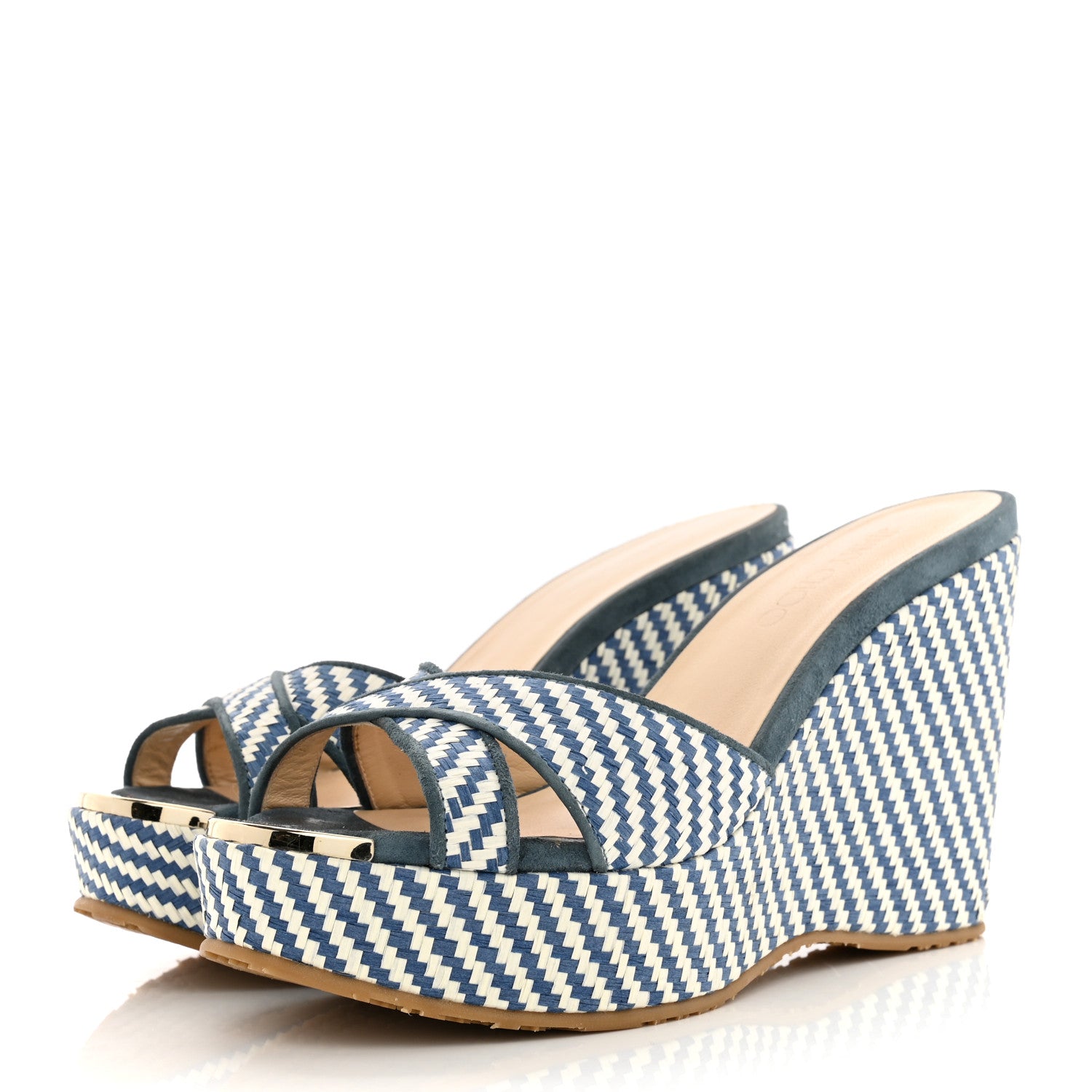 Jimmy Choo Woven Raffia Stripe Parker Wedge Sandals 38 Dusk Blue 3 of 11