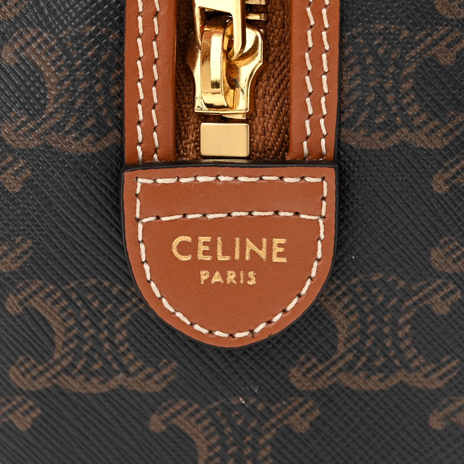 Celine Triomphe Canvas Calfskin Small Boston Bag Tan 6 of 11