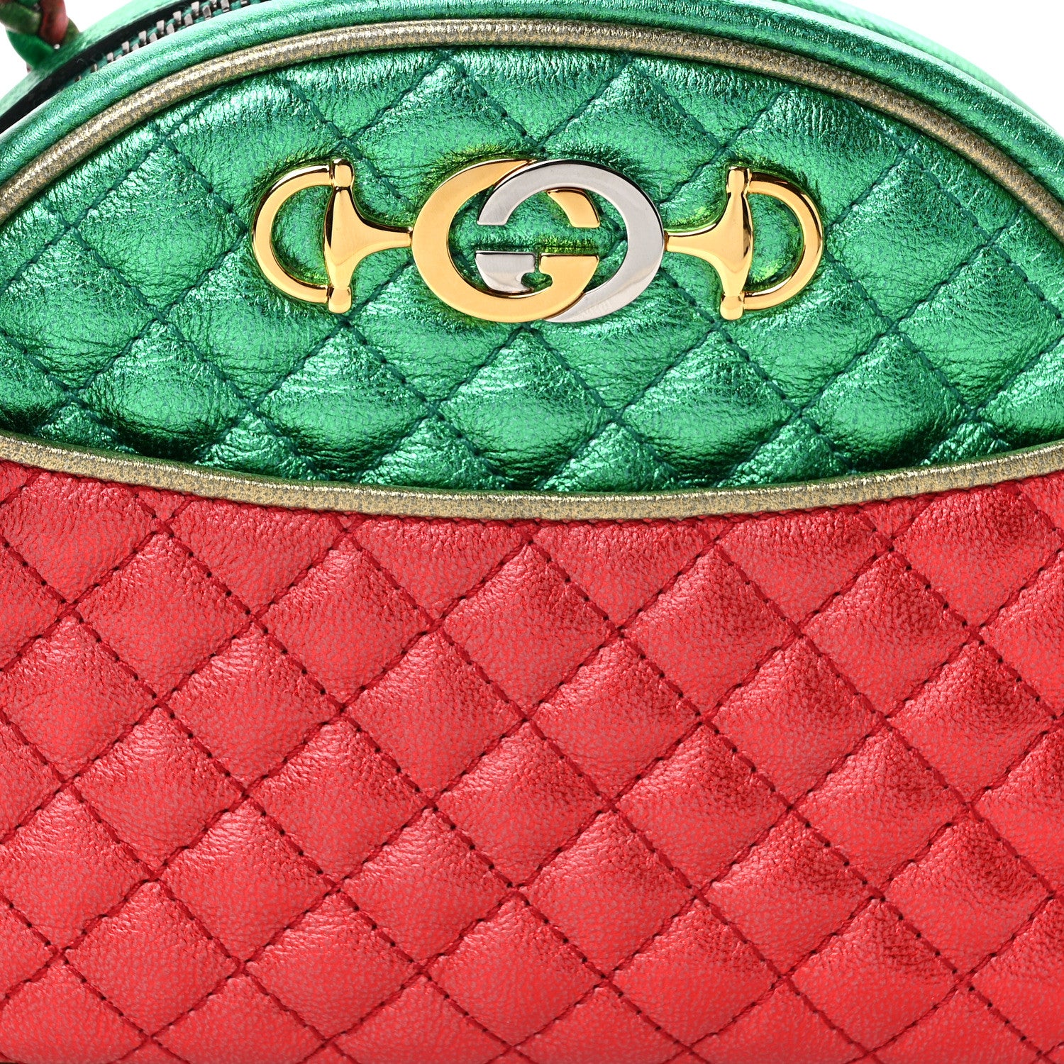 Gucci Laminated Nappa Trapuntata Mini Zumi Dome Shoulder Bag Rosso Jasmine Green Rame 7 of 11