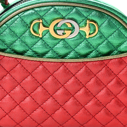 Gucci Laminated Nappa Trapuntata Mini Zumi Dome Shoulder Bag Rosso Jasmine Green Rame 7 of 11