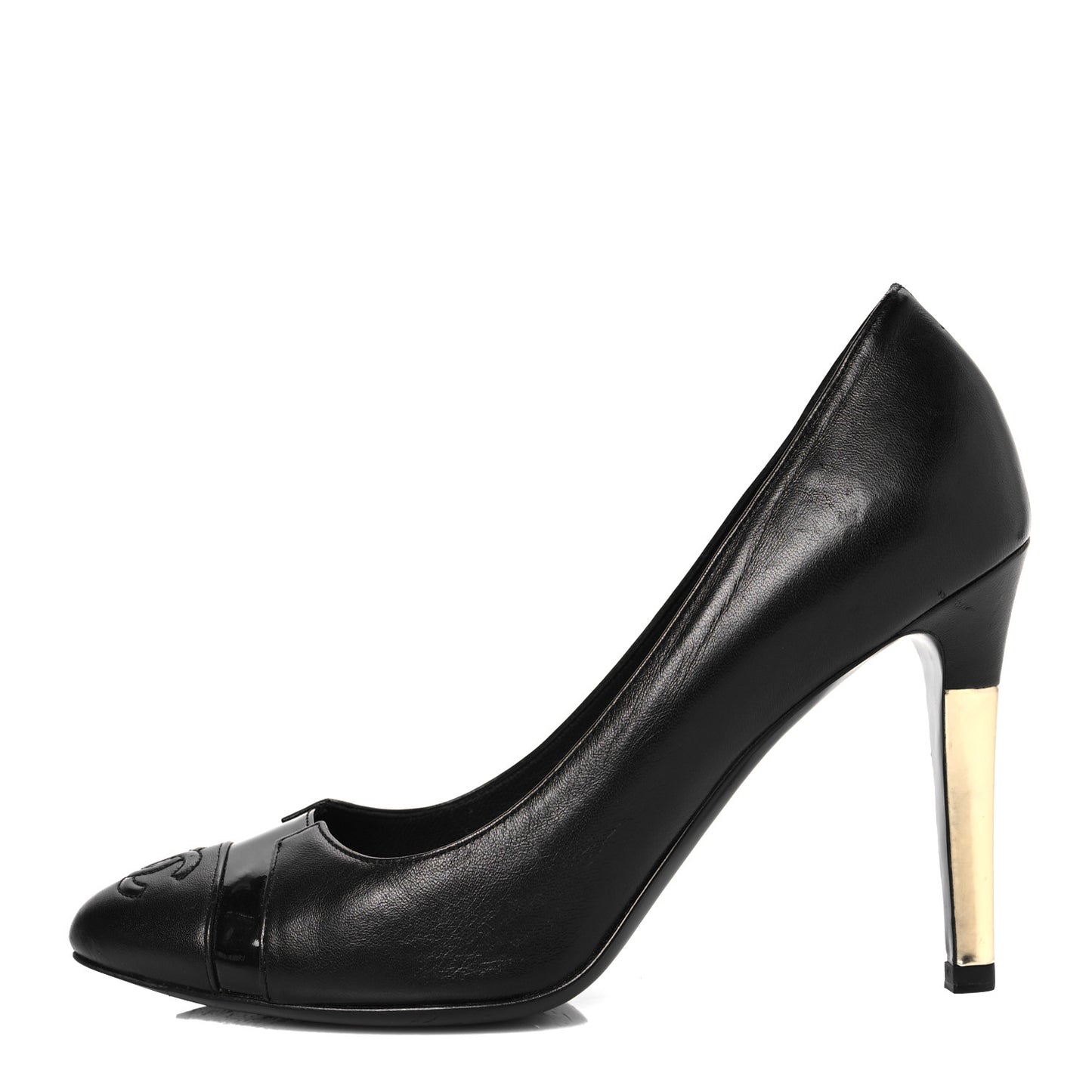 Lambskin Patent Calfskin Cap Toe CC Pumps 37 Black