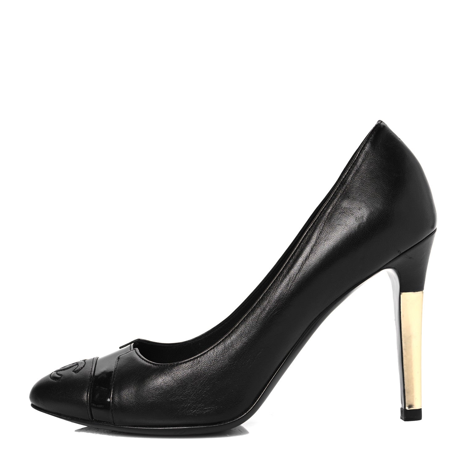 Chanel Lambskin Patent Calfskin Cap Toe CC Pumps 37 Black 1 of 8