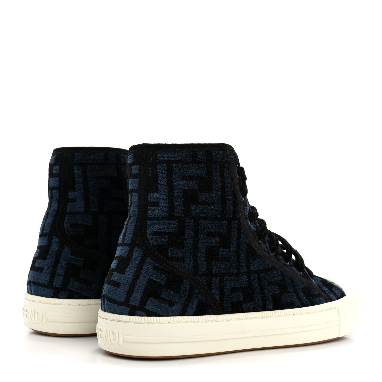 Fendi Fabric Domino Mens High Top Sneakers 8 Black Blue 5 of 9