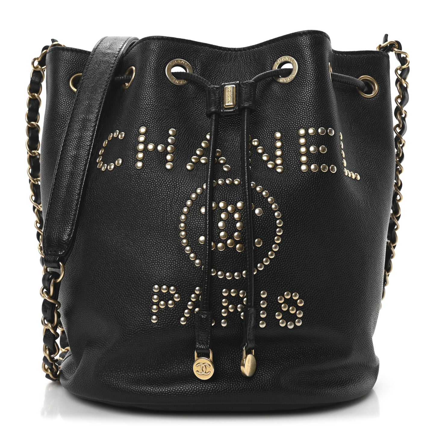 Caviar Deauville Drawstring Bucket Bag Black