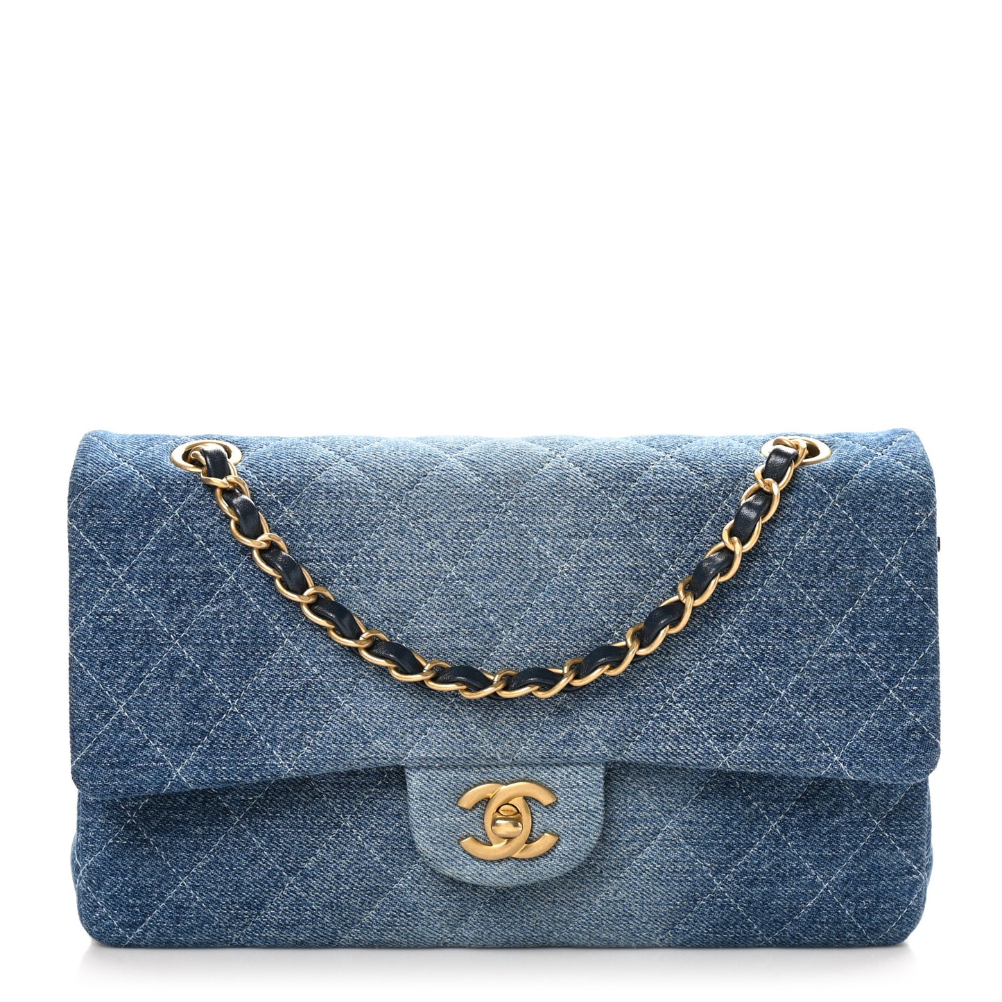 Washed Denim Quilted Medium Double Flap Blue