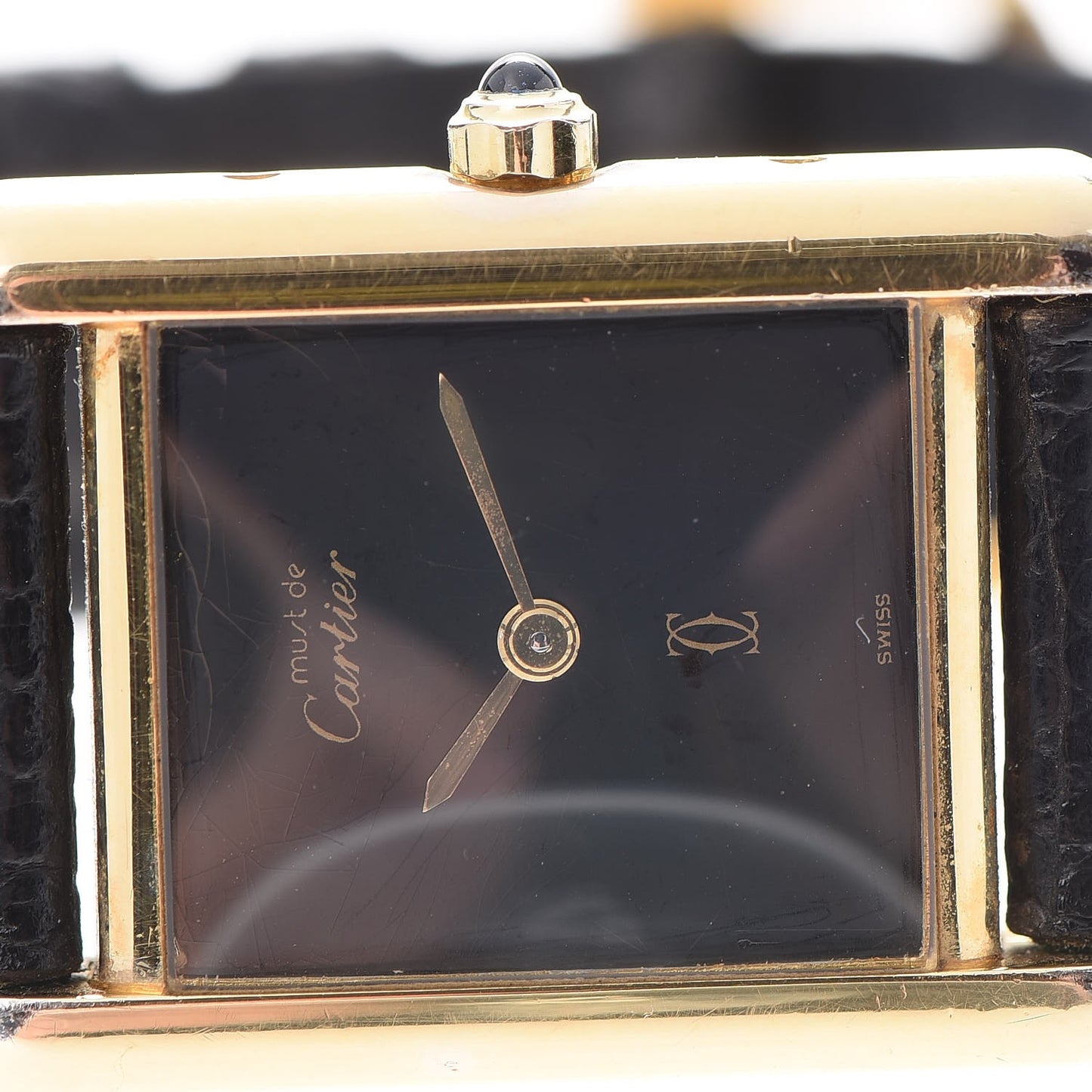 Sterling Silver Vermeil Lizard 20mm Must de Cartier Tank Quartz Watch Blue