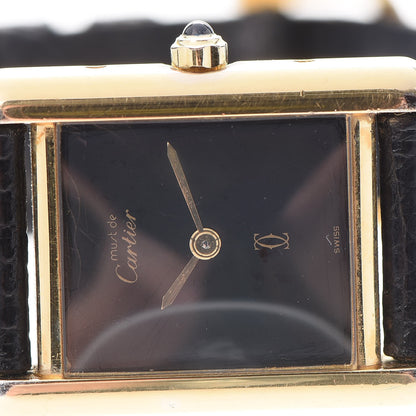 Cartier Sterling Silver Vermeil Lizard 20mm Must de Cartier Tank Quartz Watch Blue 10 of 12