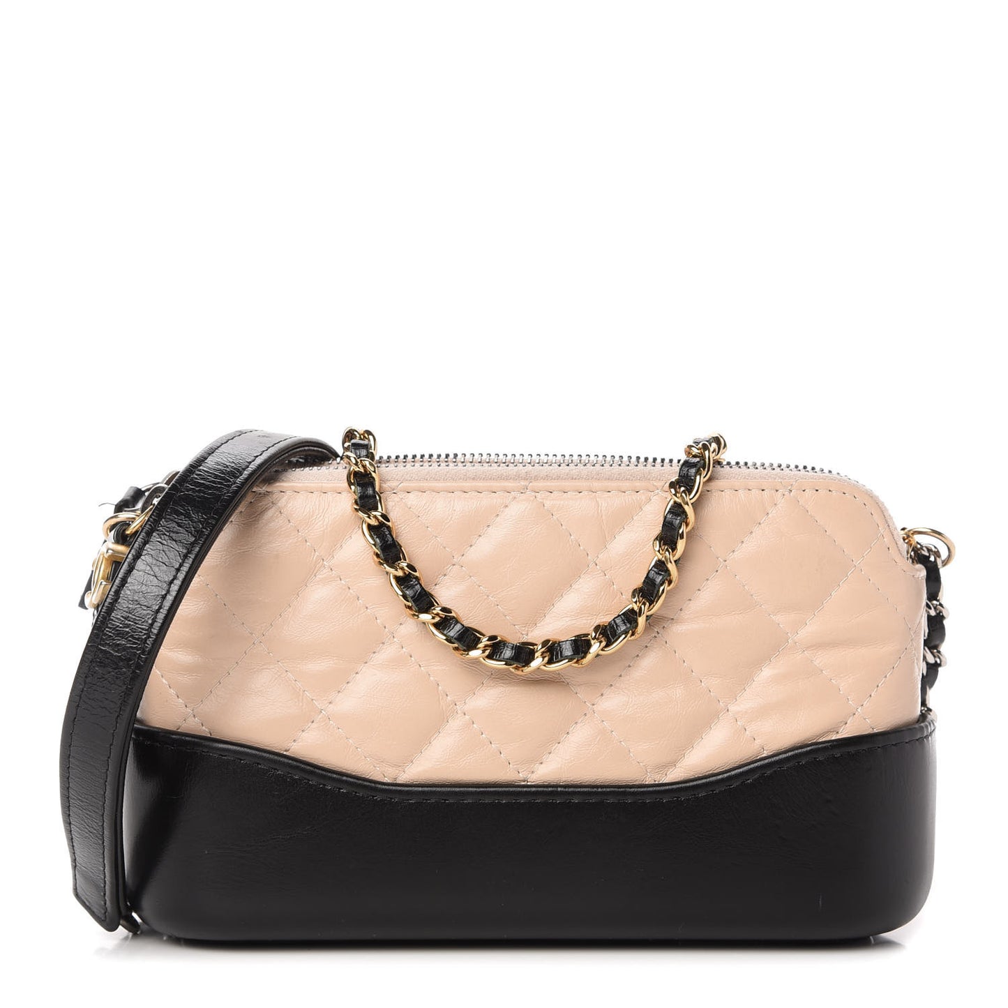 Aged Calfskin Quilted Small Gabrielle Clutch With Chain Beige Black
