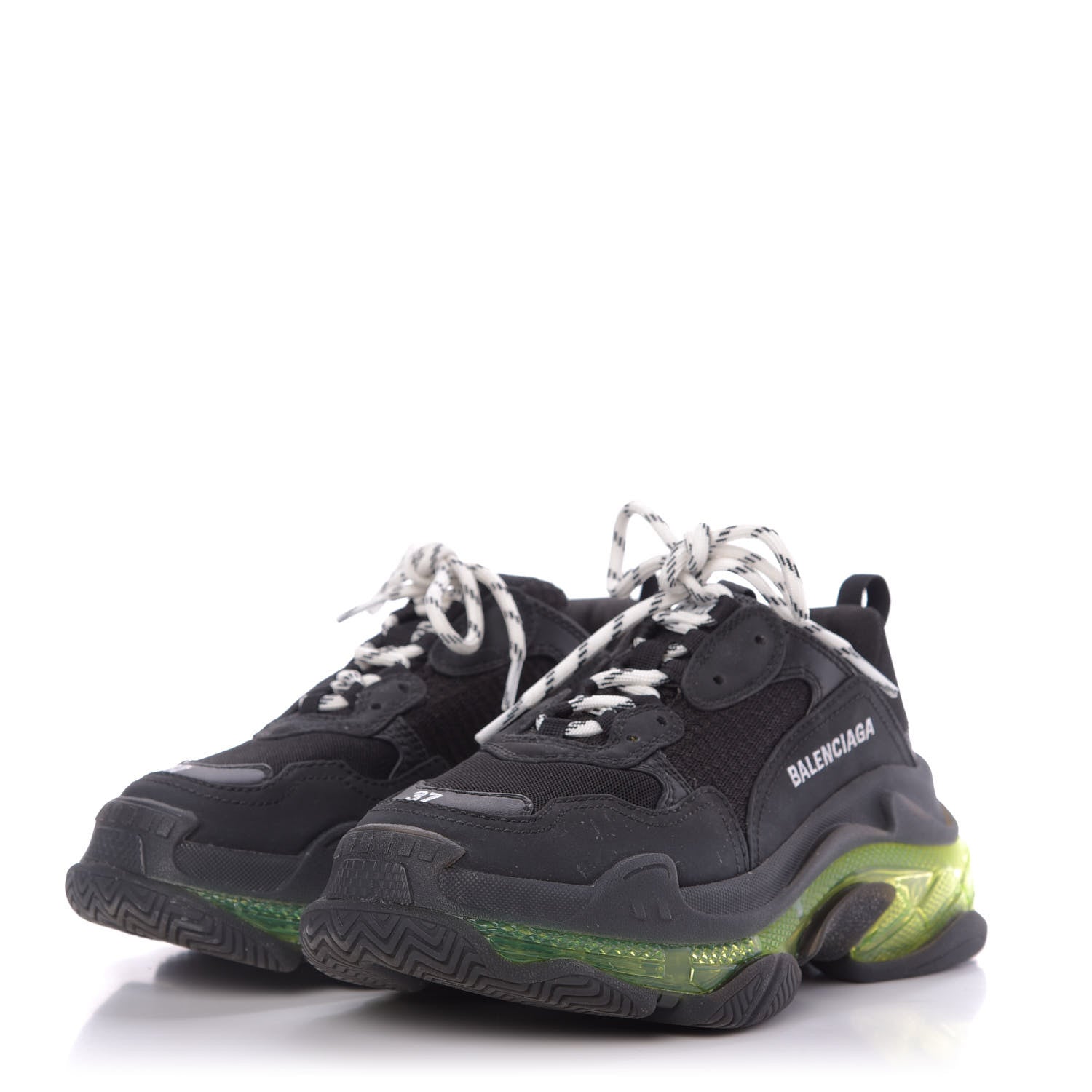 Balenciaga Fabric Mesh Clear Sole Womens Triple S Sneakers 37 Black Yellow Fluo 2 of 9
