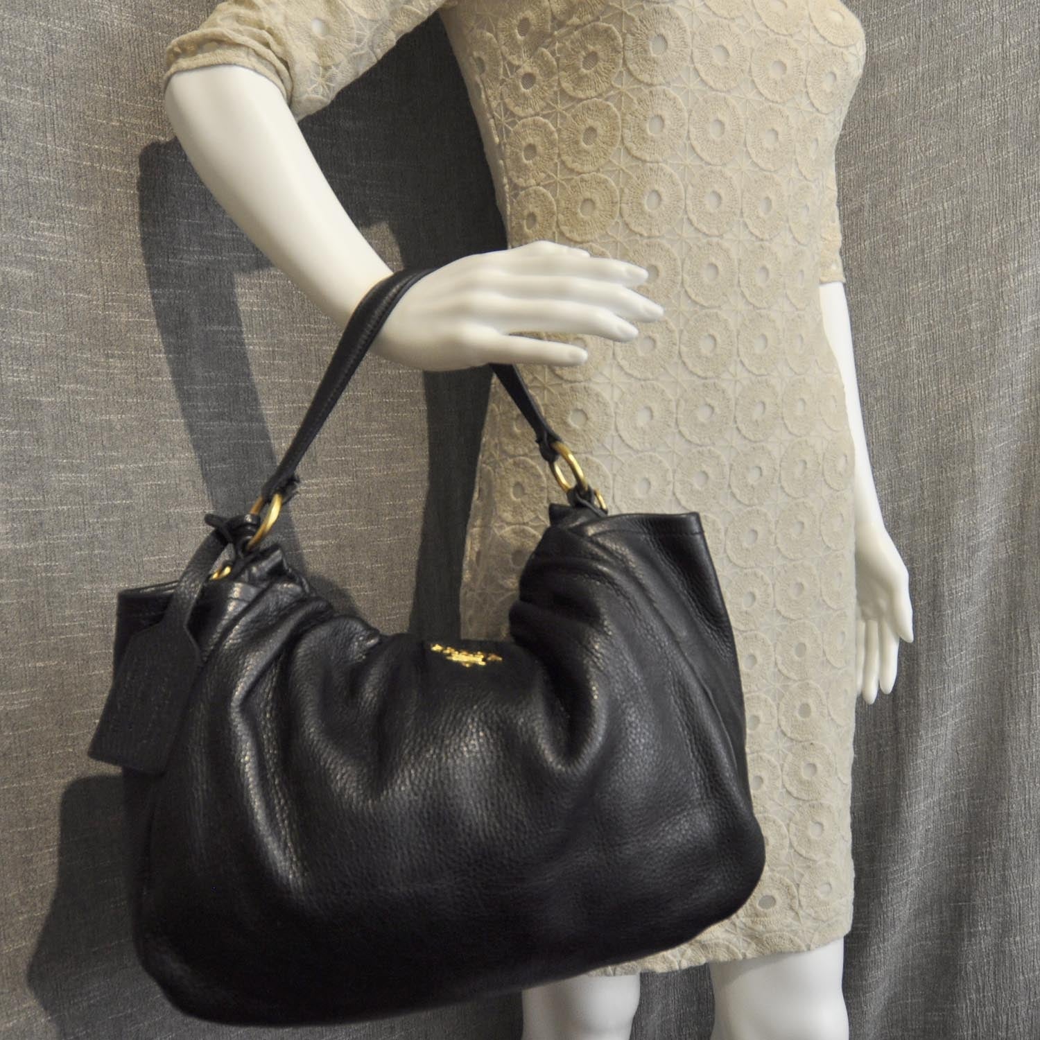 Prada Cervo Deerskin Hobo Bag Nero Black 2 of 9