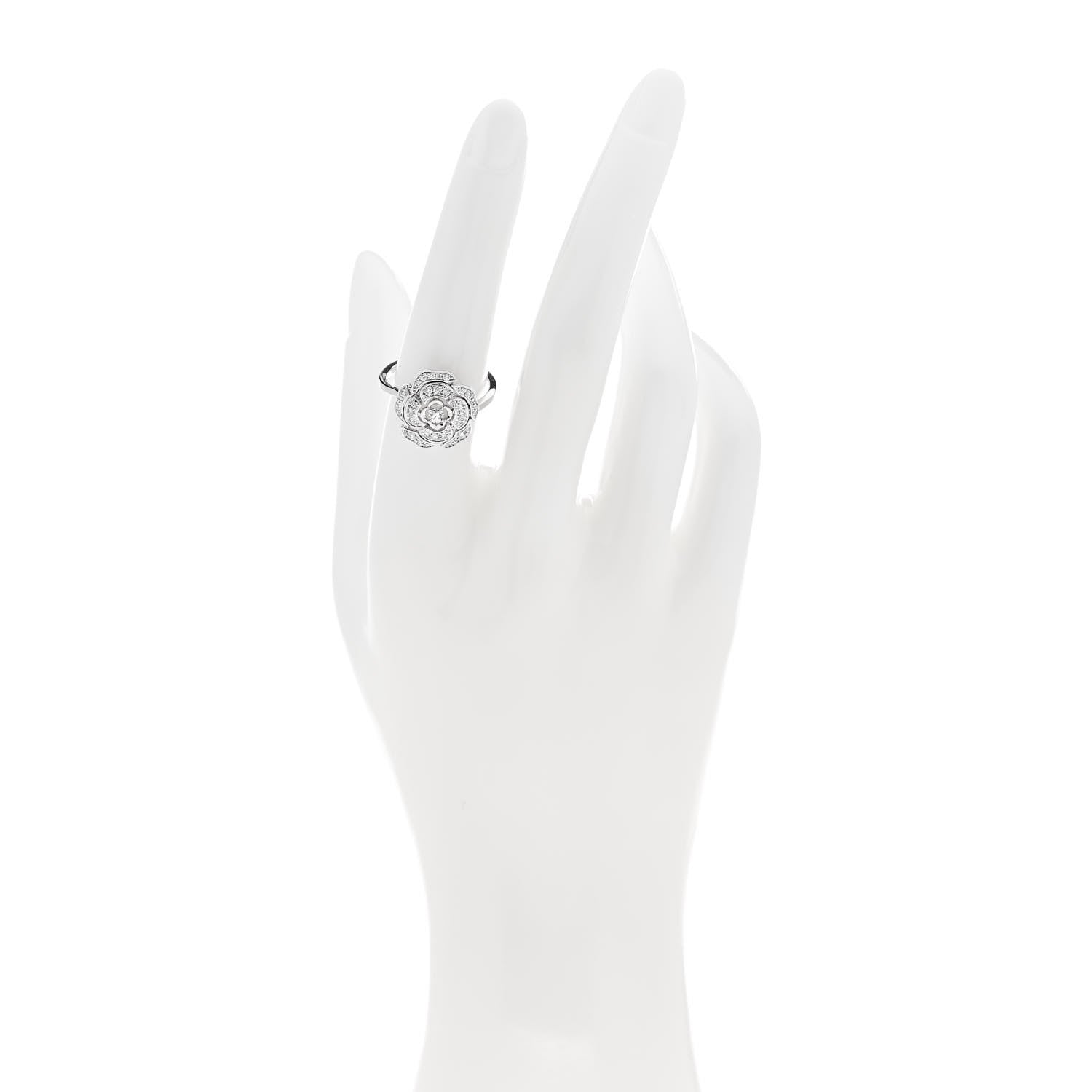 Chanel 18K White Gold Diamond Small Bouton de Camelia Ring 54 7 2 of 5