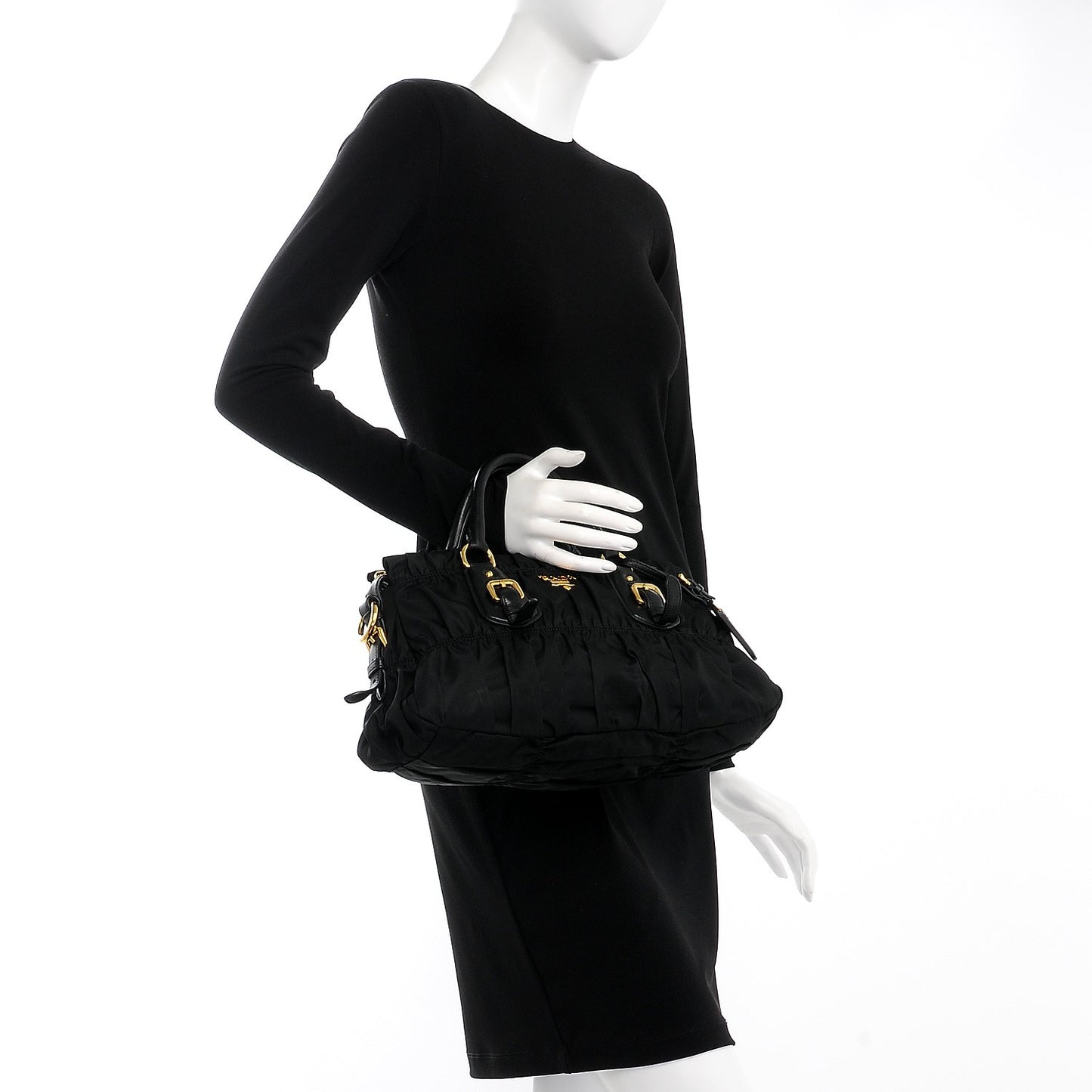 Tessuto Nylon Gaufre Shopping Satchel Black