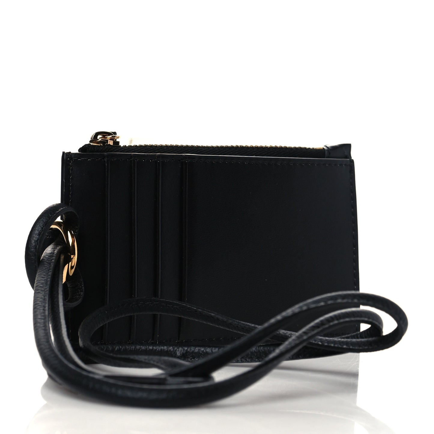 Calfskin Logo Zip Pouch Card Holder Black