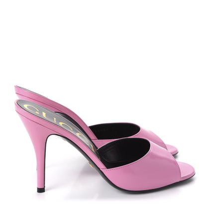 Gucci Polished Calfskin Scarlet Mid Heel Slide Sandals 39.5 Pink Plexi 4 of 10