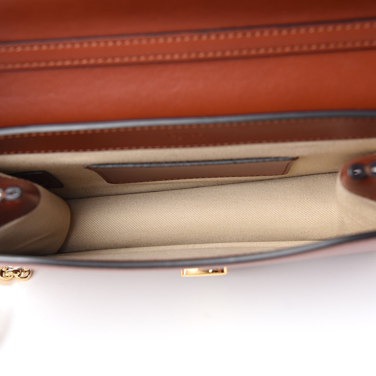 Calfskin Suede C Clutch With Chain Sepia Brown