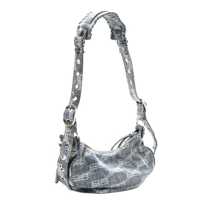 Balenciaga Bleached Denim BB Monogram Le Cagole Shoulder Bag XS Blue 4 of 11