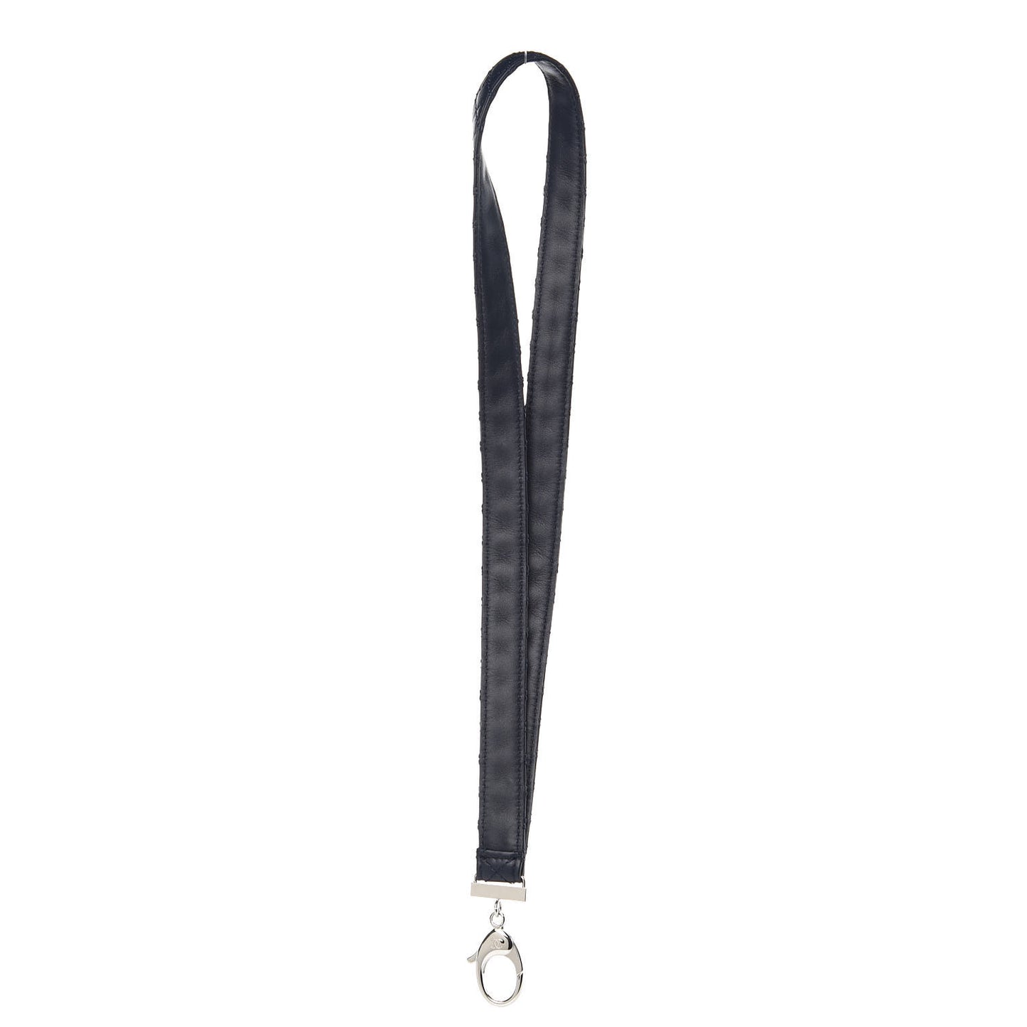 Lambskin Quilted Lanyard Key Holder Necklace Navy