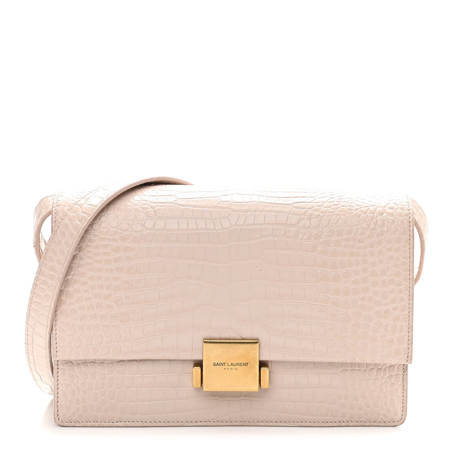Calfskin Crocodile Embossed Medium Bellechasse Satchel Powder Pink