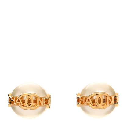 Chanel Pearl Metal CC Logo Round Earrings White Gold 1 of 4