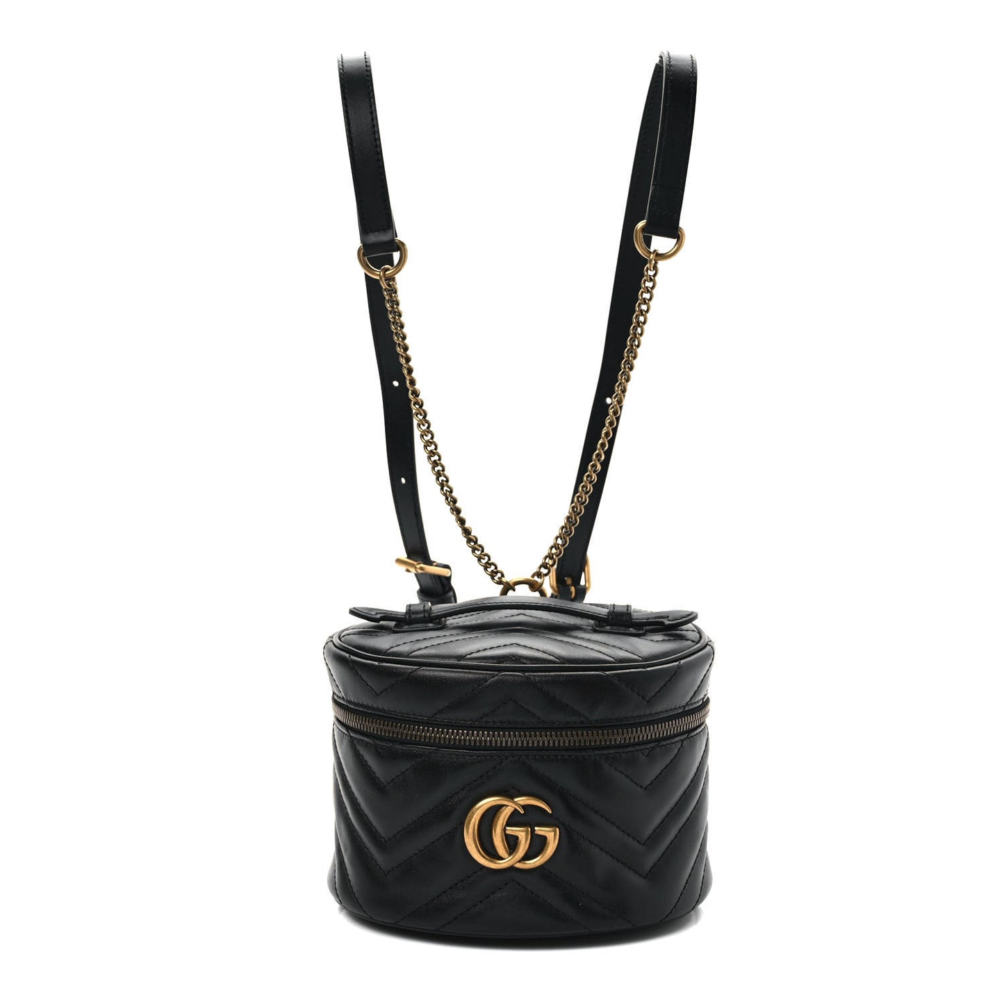 Calfskin Matelasse Mini GG Marmont Round Backpack Black