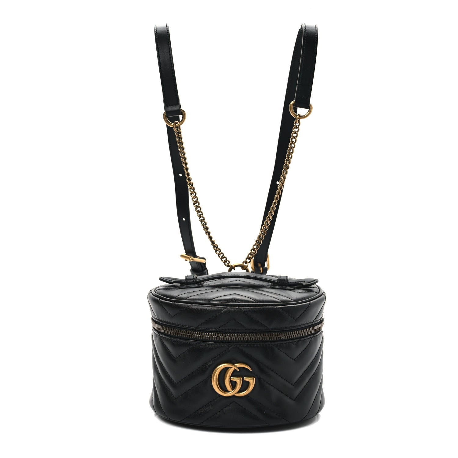 Gucci Calfskin Matelasse Mini GG Marmont Round Backpack Black 1 of 9
