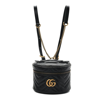 Gucci Calfskin Matelasse Mini GG Marmont Round Backpack Black 1 of 9