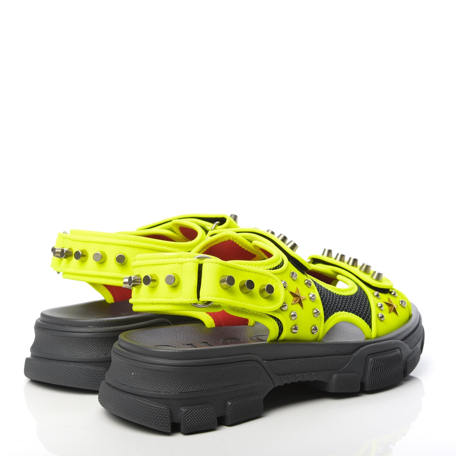 Gucci Technical Canvas Calfskin Studded Mens Aguru Sandals 8 Neon Yellow 4 of 7