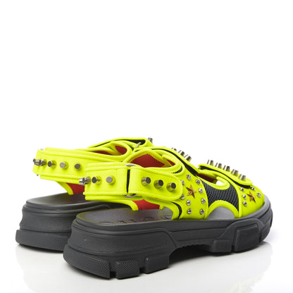 Gucci Technical Canvas Calfskin Studded Mens Aguru Sandals 8 Neon Yellow 4 of 7