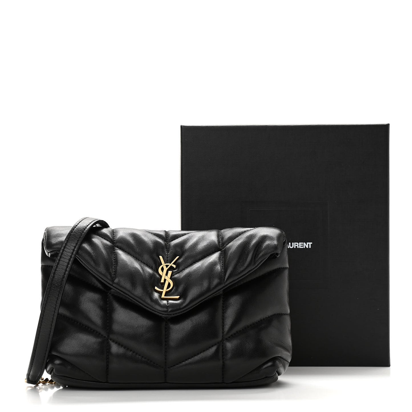 Lambskin Quilted Toy Loulou Puffer Monogram Chain Satchel Black