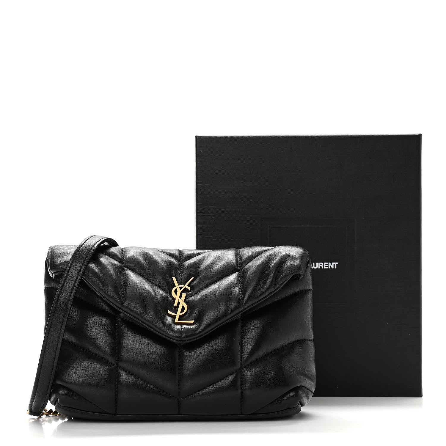 Saint Laurent Lambskin Quilted Toy Loulou Puffer Monogram Chain Satchel Black 10 of 10