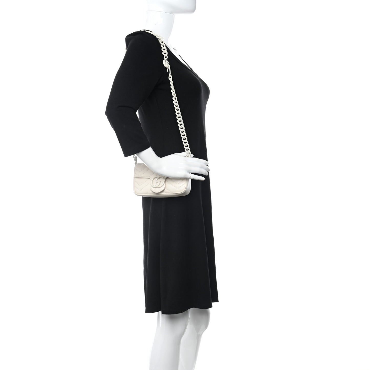 Calfskin Matelasse Monochrome GG Marmont Chain Belt Bag Mystic White
