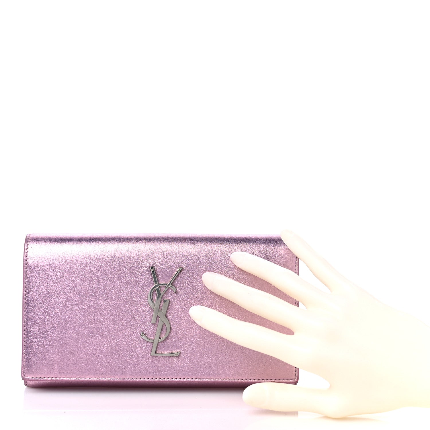 Saint Laurent Metallic Calfskin Classic Monogram Cassandre Wallet New Azalea 2 of 12