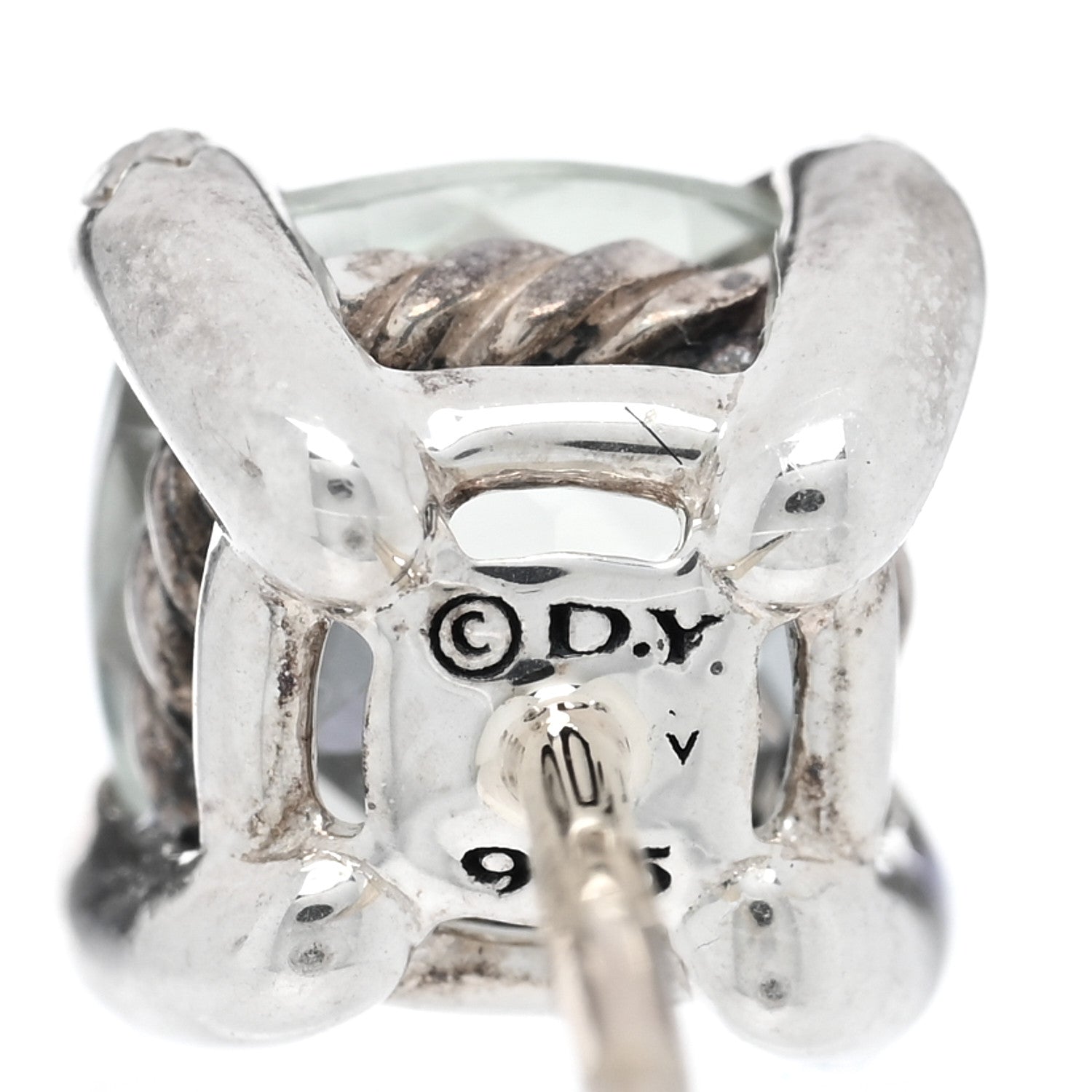 David Yurman Sterling Silver Diamond Prasiolite 9mm Chatelaine Earrings 4 of 4